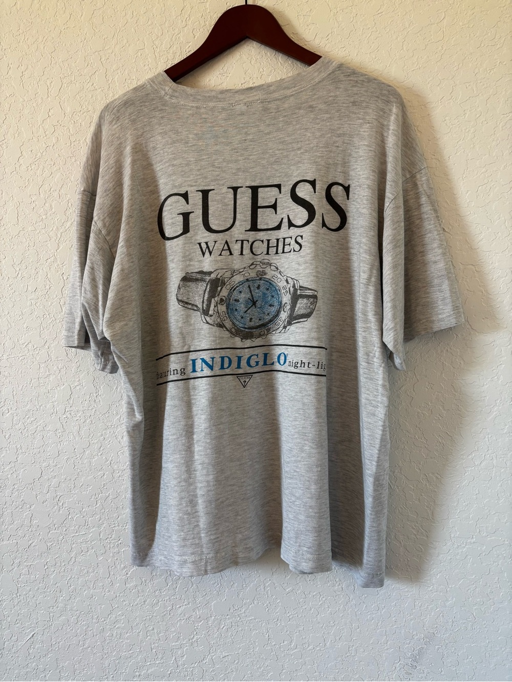 Vintage Guess Watches Promo Tee Graphic Tee with Blue Indiglo Watch Print L/XL
